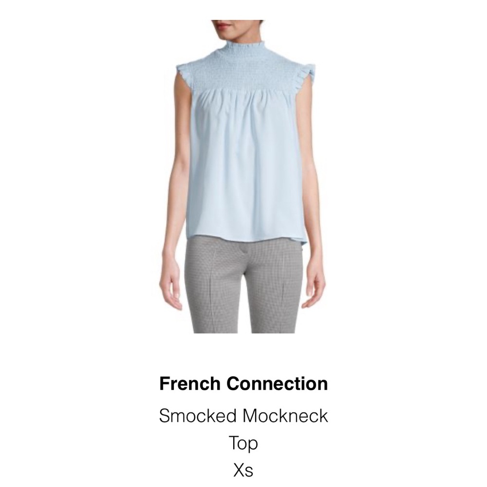 French Connection Light Blue Smocked Mockneck Top